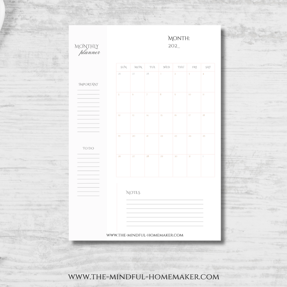 black and white monthly planner