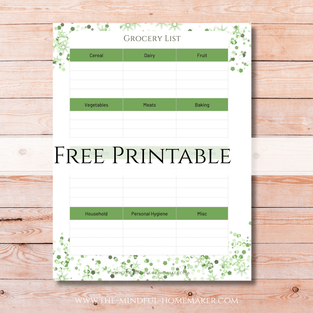 grocery list template word