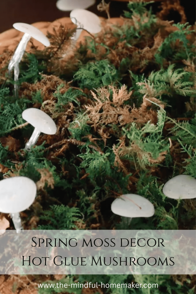spring moss decor hot glue mushrooms