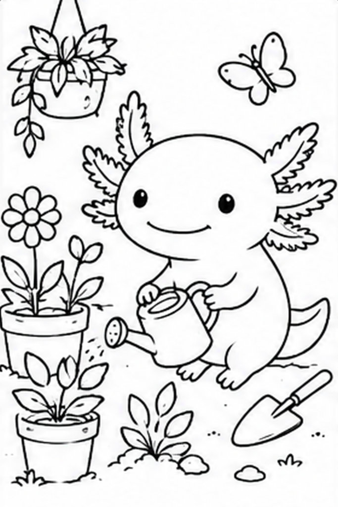 Axolotl colouring pages for kids