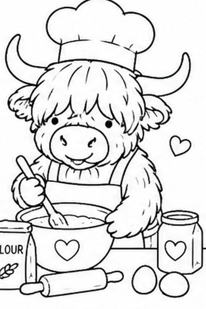 Highland Cow colouring image