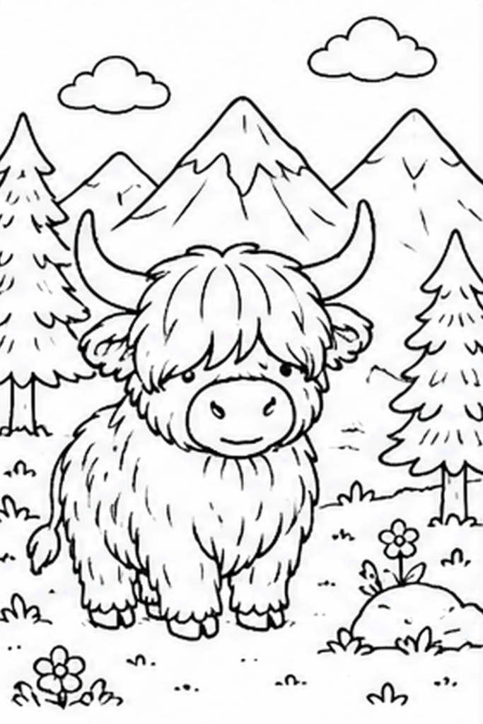 Highland Cow colouring page (3)