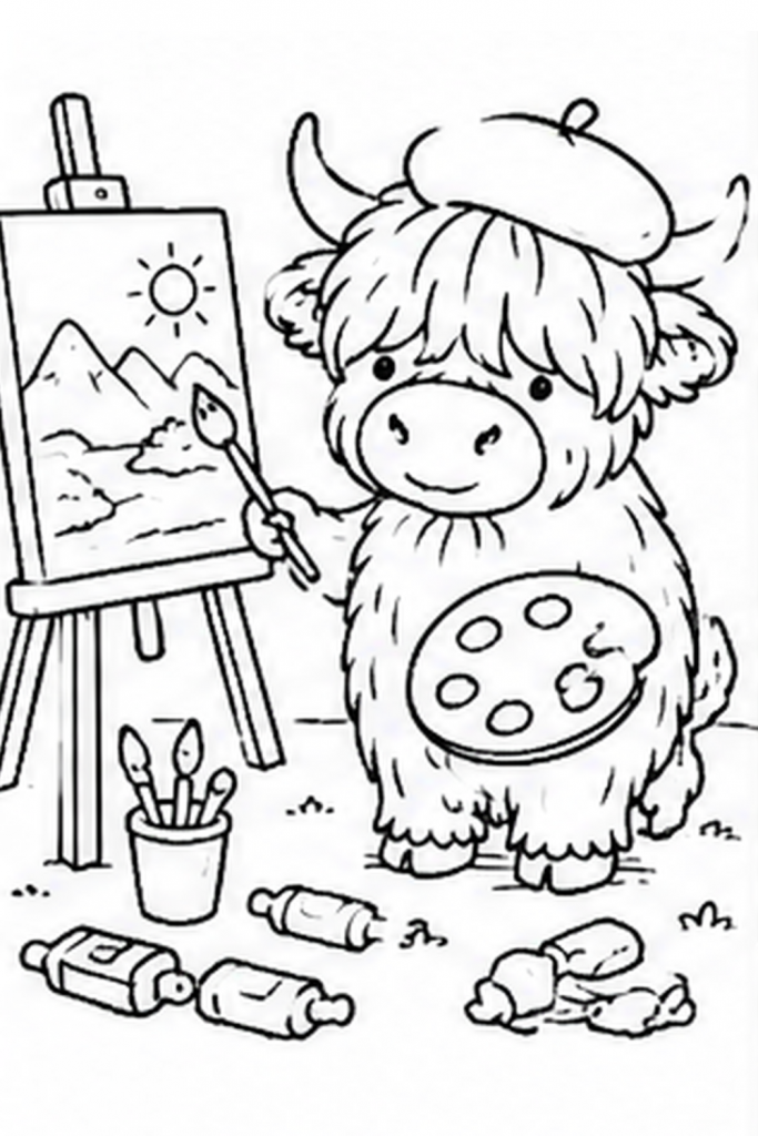 Highland Cow colouring page