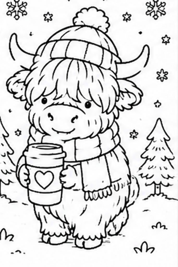 Highland Cow colouring pages