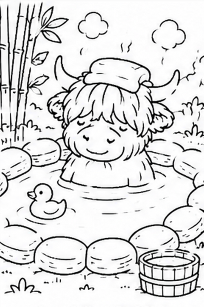 Highland Cow colouring pages for kids