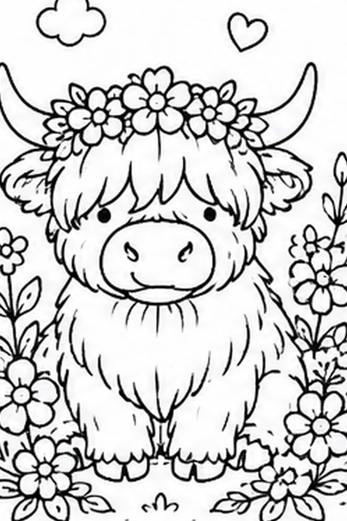 Highland Cow colouring sheet