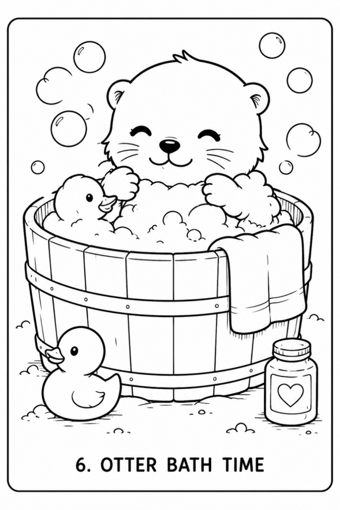 otter colouring pages bath time otter