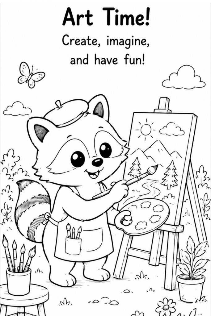 racoon colouring pages in