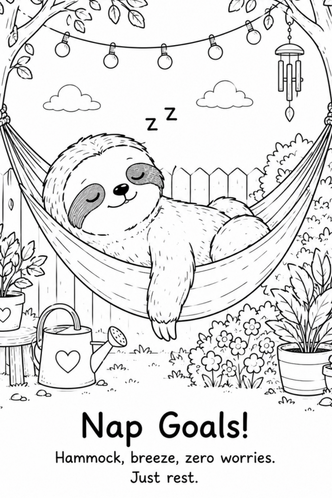 sloth colouring pages in
